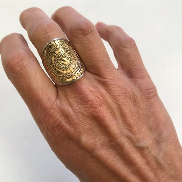 Anna Beck Classic Saddle RIng Womens 9 Two Tone 18K Gold .925 Sterling Silver - Picture 13 of 15